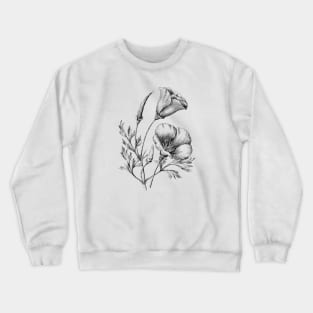 California Poppy Flower Vintage Botanical Illustration Crewneck Sweatshirt